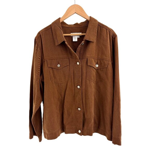 Coldwater Creek Brown Shirt Jacket Shacket Size 1X Plus Western Country Cowgirl - Picture 2 of 5